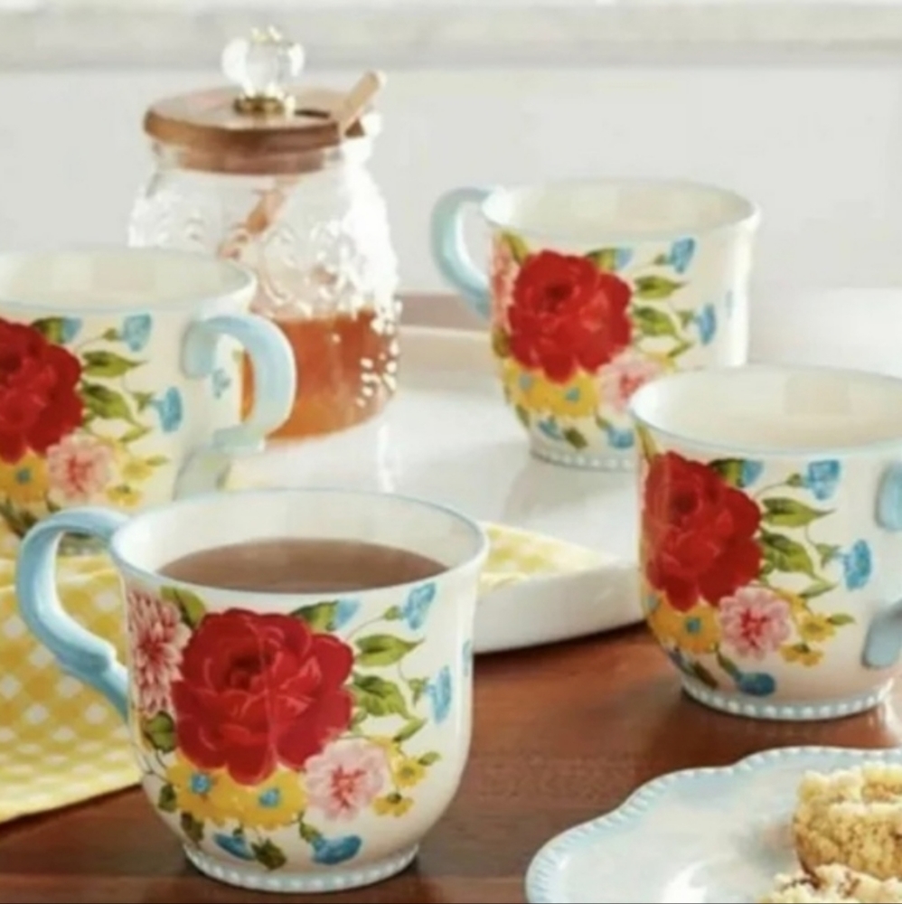 💕 New Pioneer Woman Sweet Rose 4-Piece Mug Set